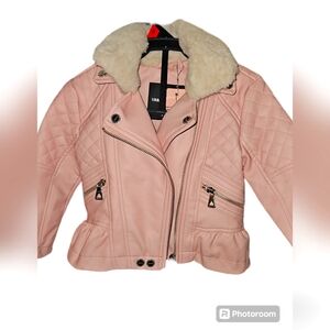 Pink Leather & Faux Fur Coat